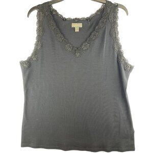 Style & Co. XL Scallop Tank Top Lace Trim Deep Black